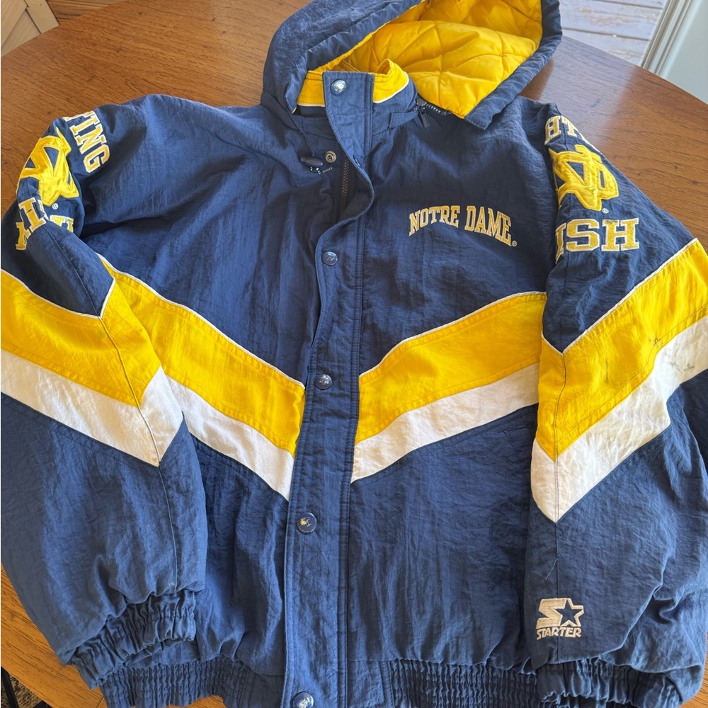 90s Starter Notre Dame Navy & Yellow Hooded Jacket